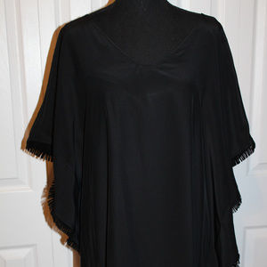 Marie Oliver Black Silk Caftan With Fringe